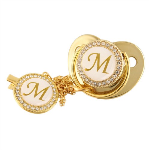 1pc Neugeborenes Baby Gold Schnuller mit Clips Infant 26 Buchstaben Schnuller - Bild 32 von 50