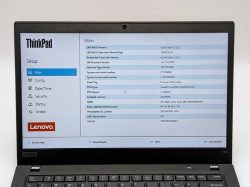 Lenovo ThinkPad T14 Gen 1 14" FHD I5-10310U 512GB SSD 16GB W11P Webcam Backlit - Zdjęcie 14 z 15