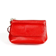 Women with Key Chain Leather Small Change Purse Pouch Wallet Zipper Card Holder