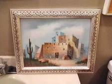 Vintage Original Oil Painting Southwest Adobe Scene Signed Framed 19.5" X 15.5" 