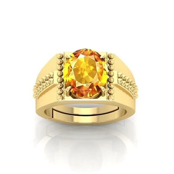 Anillo ajustable Punchdhatu de piedras preciosas Pukhraj de zafiro amarillo de 10,25 quilates para hombre y mujer Foto 2 de 4