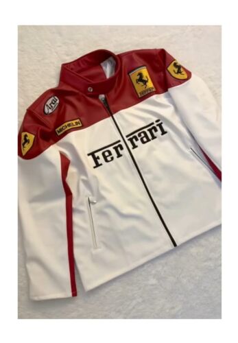 Ferrari Racing Leather Jacket Vintage Streetwear Embroidered Jacket - Picture 3 of 6