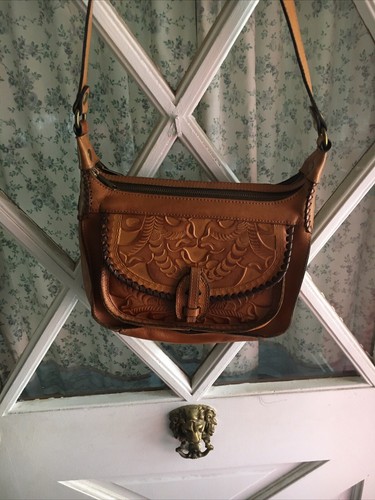 Patricia Nash Camila Double Zip Crossbody Bag Tooled Italian Leather Western
