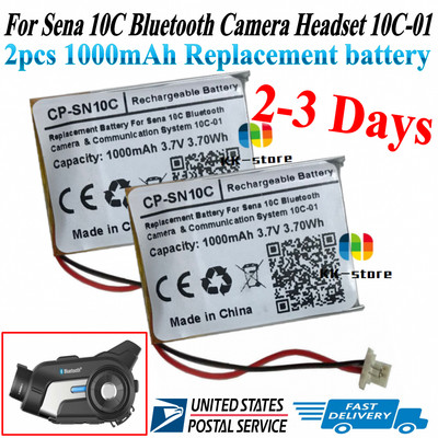 2pcs Replacement Battery 1000mAh for Sena 10C Bluetooth Camera Headset 10C-01
