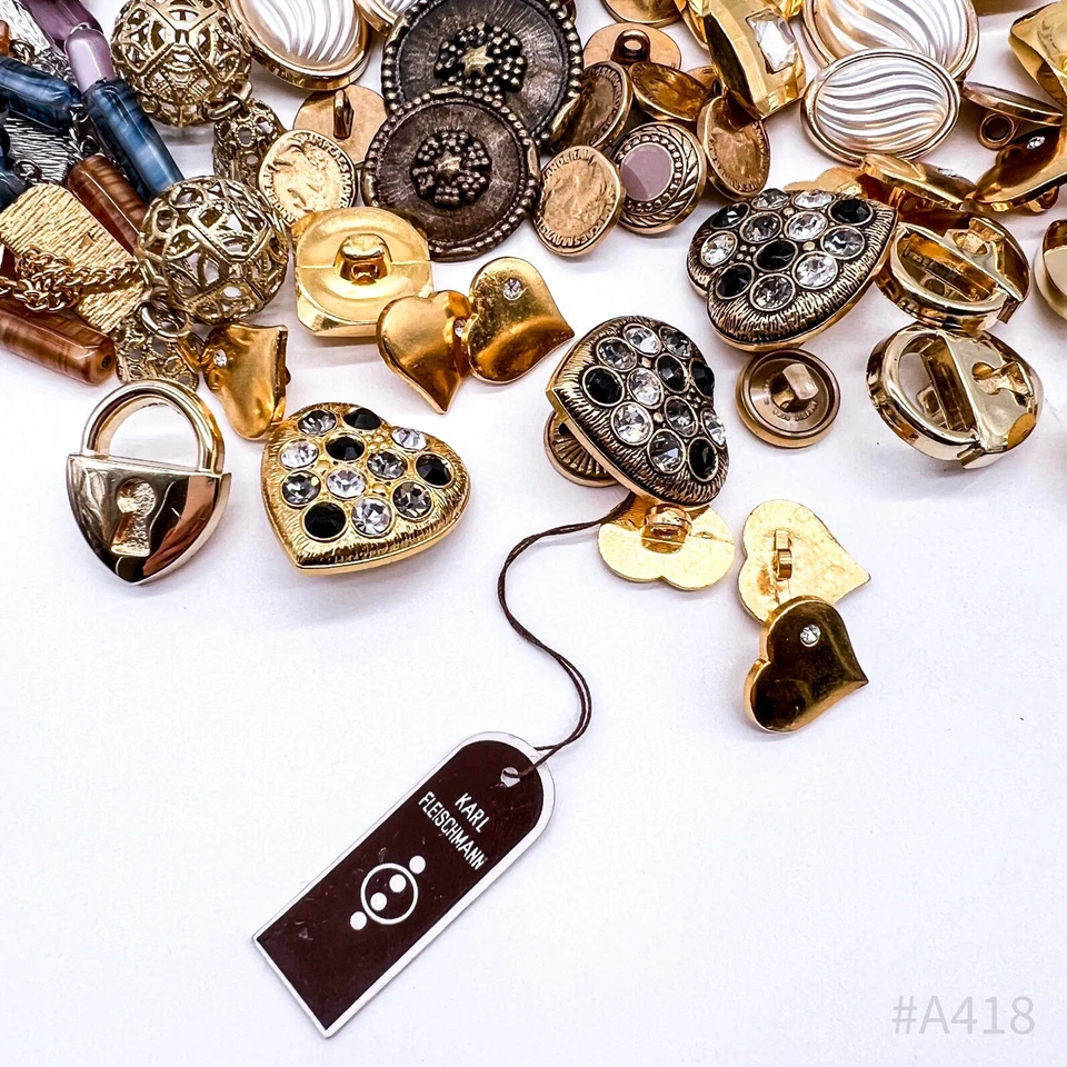 Vintage Karl Fleischmann Haute Couture Mantel Knöpfe aus Metall, Modeschmuck  - Bild 4 von 4