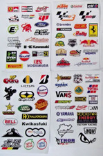4 x sheets STICKERS   Car Bike moto  racing logos. rc cars, models, racing gp