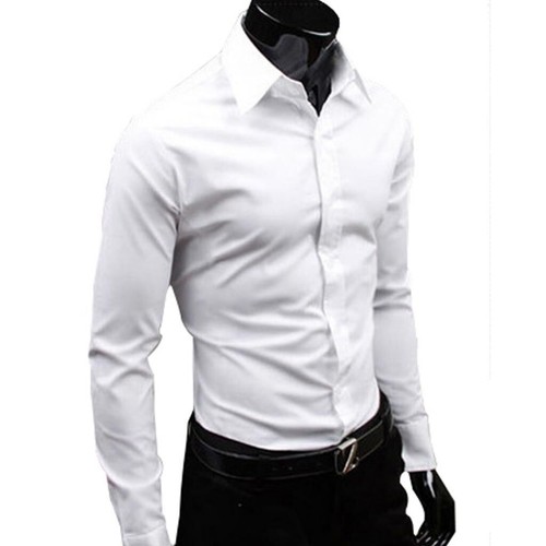 Mens Dress Shirt Long-Sleeve Casual Slim Fit Work Formal Business Wedding Tops - Picture 2 of 18
