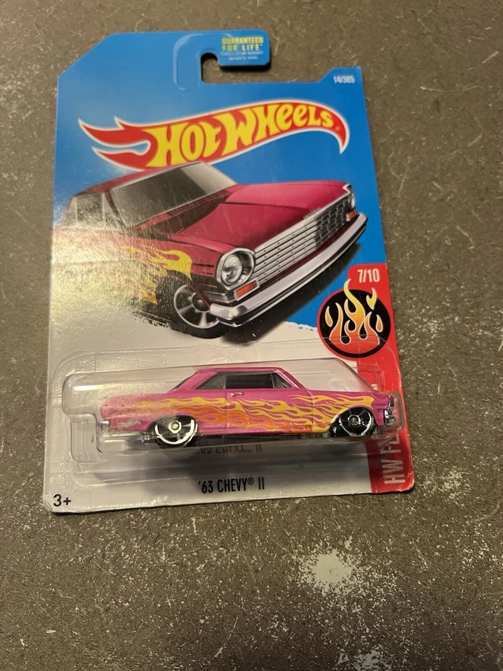 Hot Wheels '63 CHEVY II HW Flames Pink 14/365 7/10 - Image 2 of 4