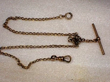 Vintage Unbranded T-Bar Gold Filled Double Pocket Watch Chain Pink Center Stone