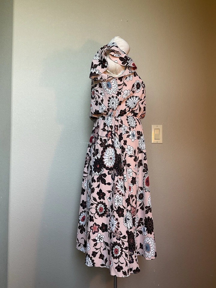 Vestido de Verano Ligero Ann Taylor Loft Floral Atemporal Blusa Cintura Pequeño Foto 2 de 4