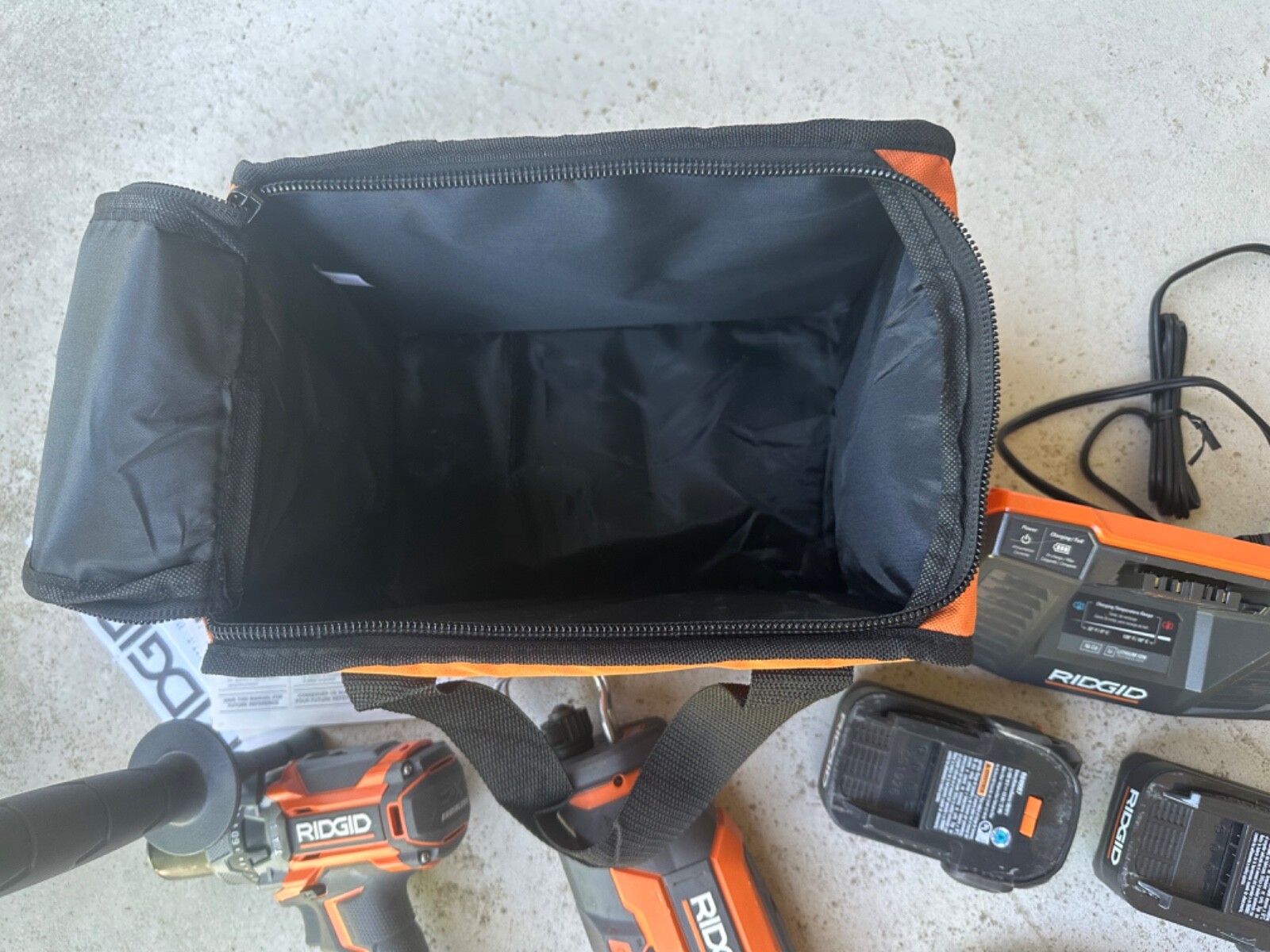 Ridgid brushless 18v tool set with bag, two batteries and charger&nbsp;