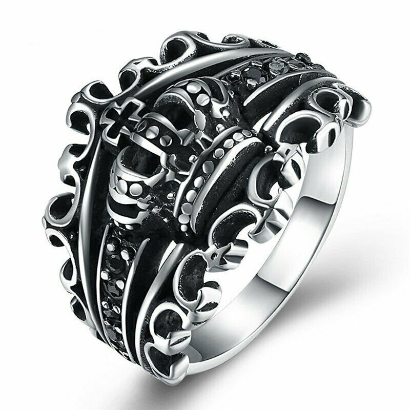 Mens Black CZ King Crown Ring Men Stainless Steel Size 7 8 9 10 11