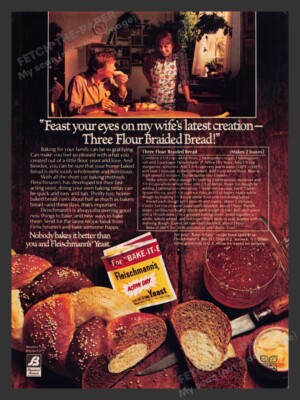 Fleischmann's Yeast ''Three Flour Braided Bread'' Recipe 1980s Print Ad 1980