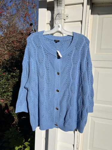 NWT Talbots Pretty Blue Diamond Weave Golden Button Cardigan 3X