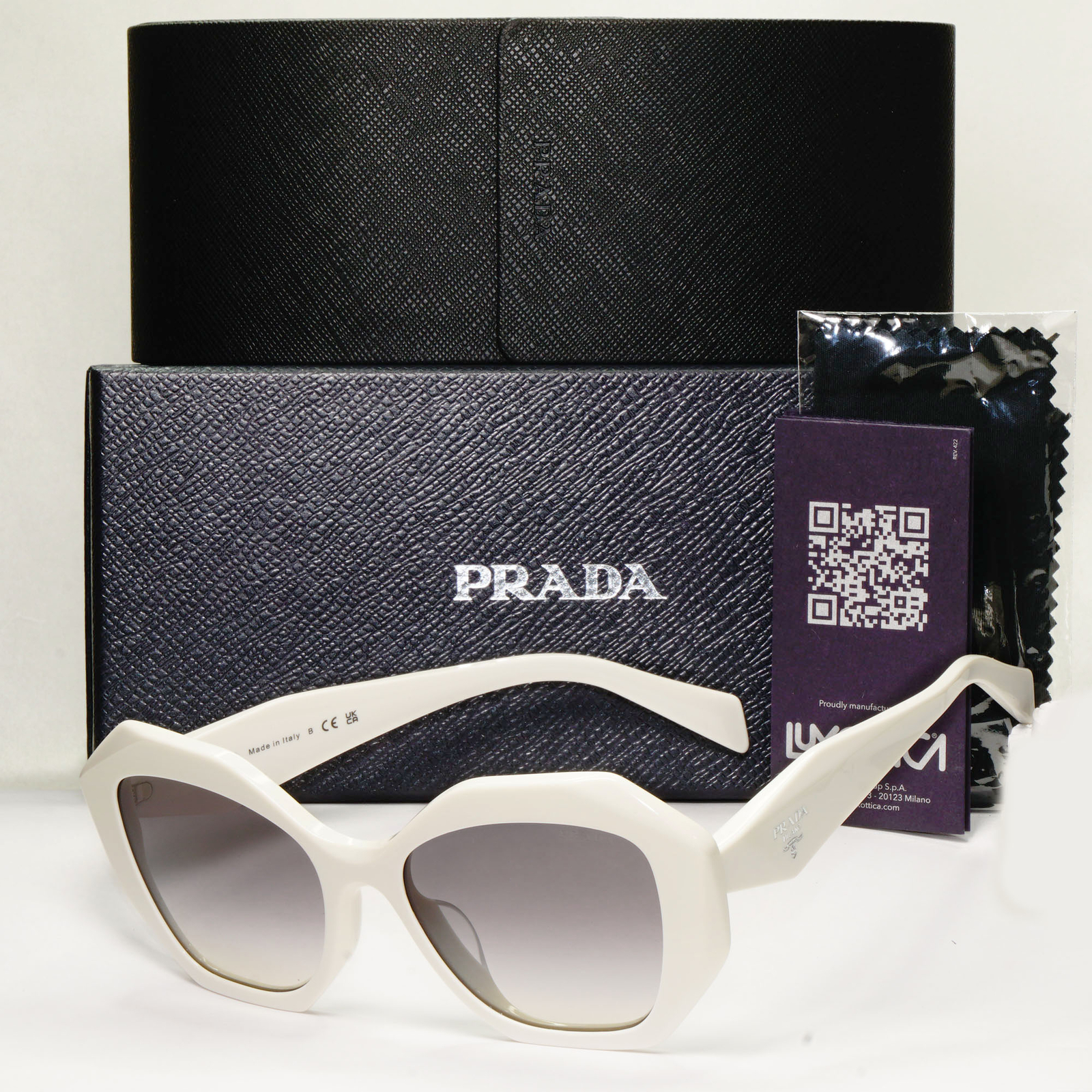Prada Sunglasses White Symbole Triangle Square Grey PR16WFS SPR 16W-F 142-130