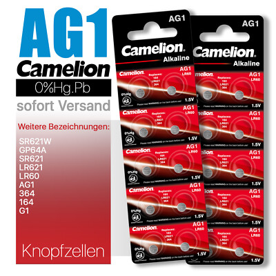 LR621 SR621W AG1 LR60 GP64A 164 364 G1 Camelion Knopfzellen MHD bis 10-2029