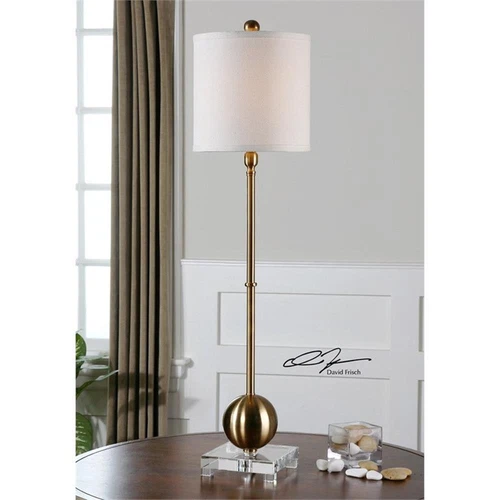 Uttermost Laton Metal and Crystal Buffet Lamp in Brushed Brass/Off White - Picture 2 of 9