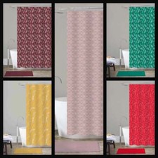 14 Piece Bathroom Set Rug, Fabric Printed Shower Curtain,  Roller Chrome Hooks