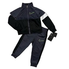 Nike NWT Boys Size 2T Track Suit Jacket Logo Jogger Bottoms Set Black Grey Green