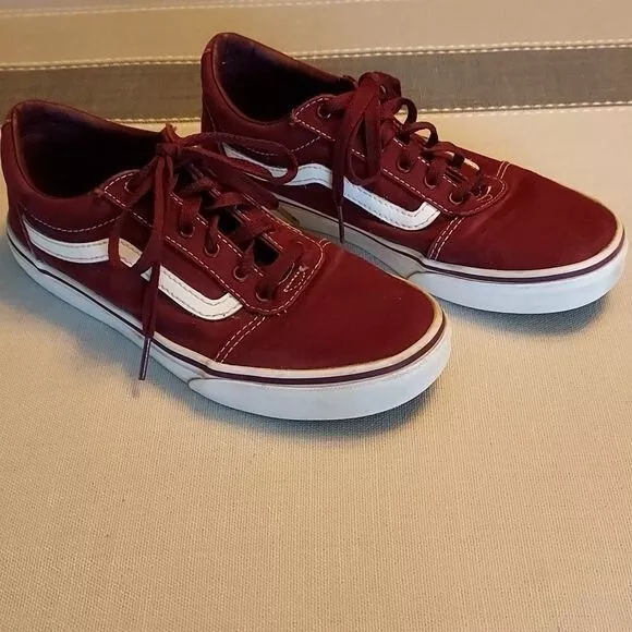 VANS Youth Old Skool Dark Red Cranberry Maroon Port Royale White Skate Shoes