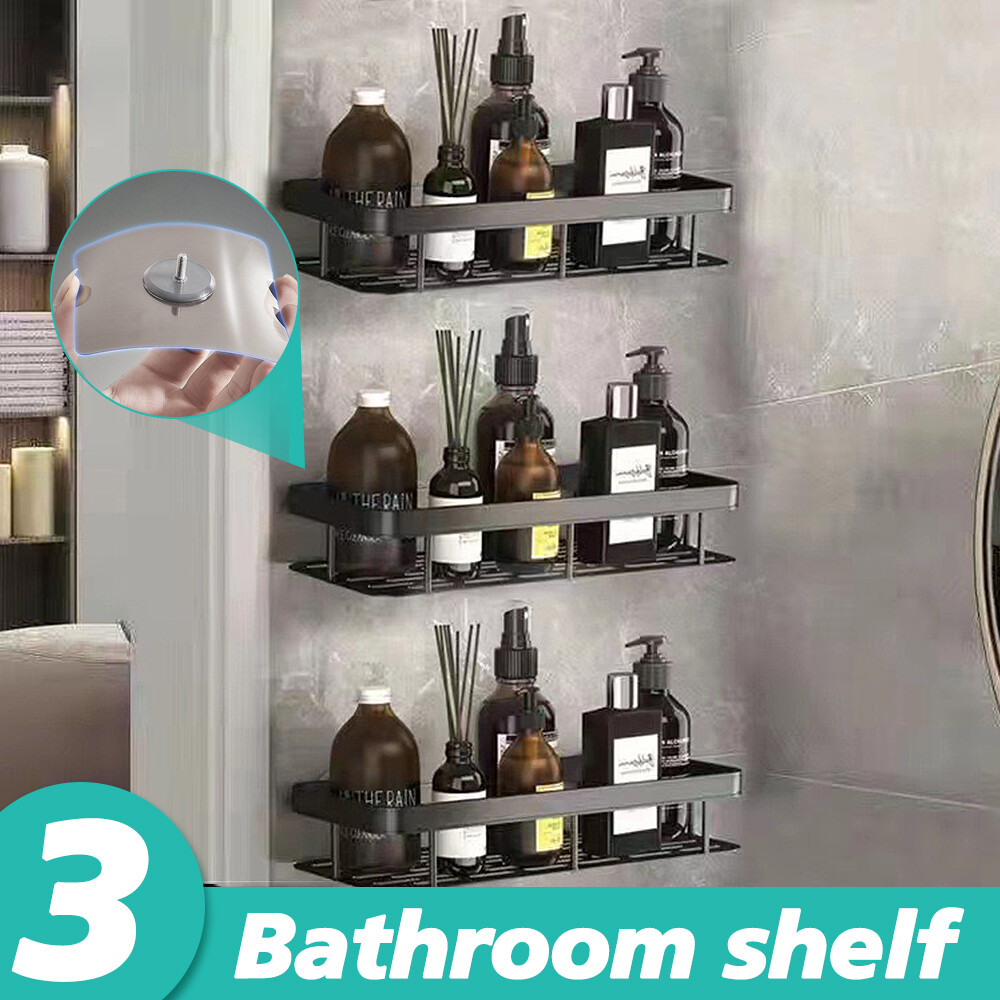 3Pcs Bathroom Shower Caddy Shelf Organiser No Drill Wall Mounted Shower Shelves eBay