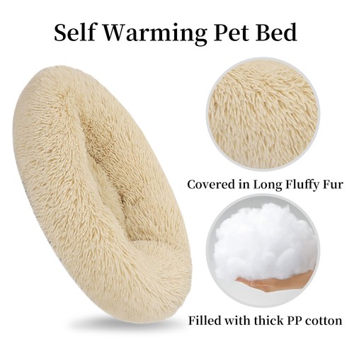 Premium Donut Plush Pet Dog Cat Bed Fluffy Soft Warm Calming Bed Sleeping Nest - Picture 52 of 68