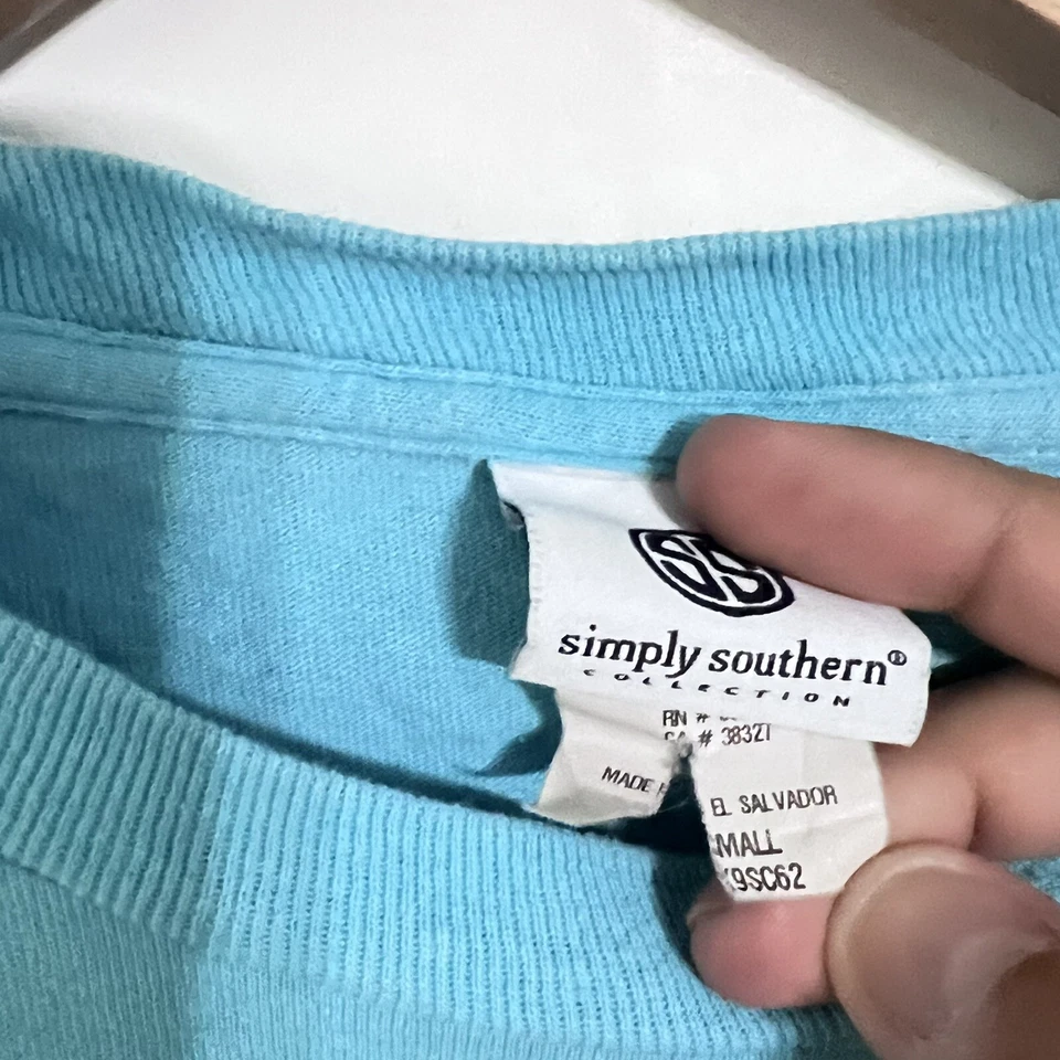 Simply Southern Girls T-Shirt Size S Teal Blue Long Sleeve Preppy Owl - Image 3 of 4