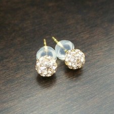 Beautiful Pair of 10K Solid Gold  Rhinestone Ball Stud Earrings