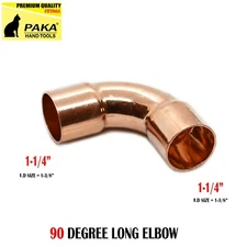 (1PACK) 1-1/4" CxC Wrot Copper 90° Long Turn Elbow For 1-3/8"O.D. Pipe