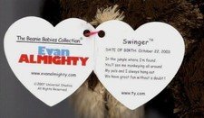 Ty Beanie Baby SWINGER the Monkey (Evan Almighty Excl.) 9" NEW MWMTs Plush Toy