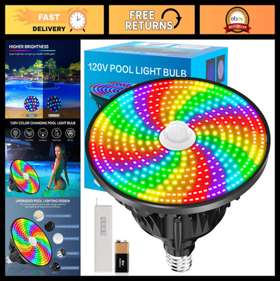 RGB Color Changing LED Pool Light Bulb, 120V Underwater Light with Remote, E26/E