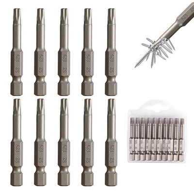 T25 Impact Screwdriver Bit Set, 10 Pieces 2 S2 Steel Magnetic #25 Torx Tip