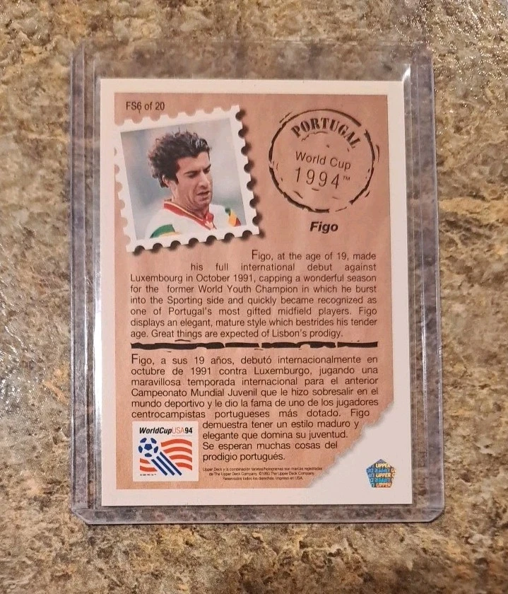 Карта новичка Луиса Фигу 1993 Upper Deck RC предварительный просмотр чемпионата мира FS6 испанская Португалия  - Изображение 2 из 2