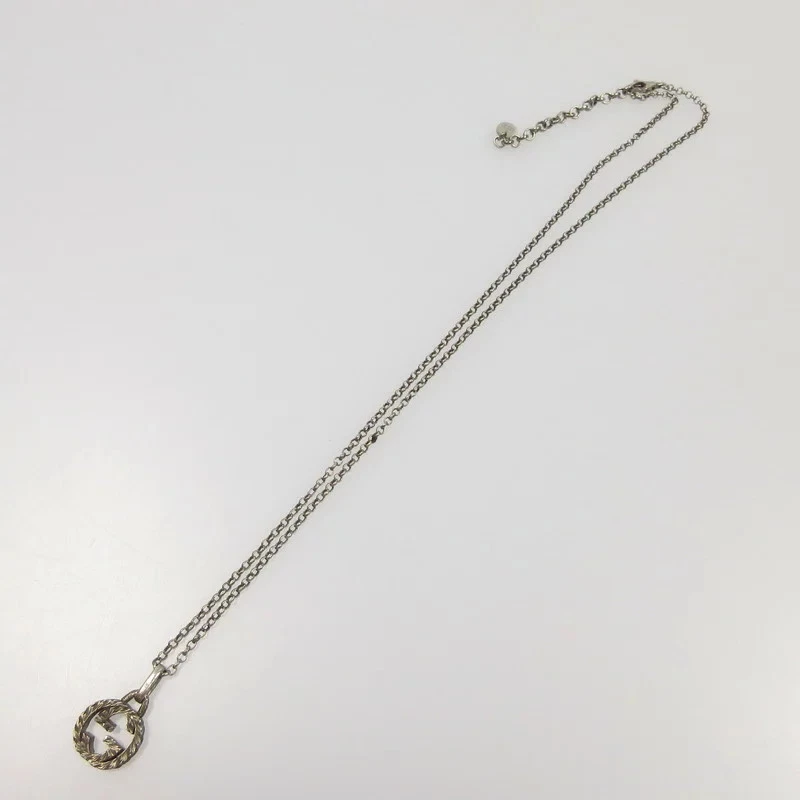 GUCCI Interlocking G Necklace 455535 Silver Pendant Unisex Authentic Pre-Owned - Image 2 of 4
