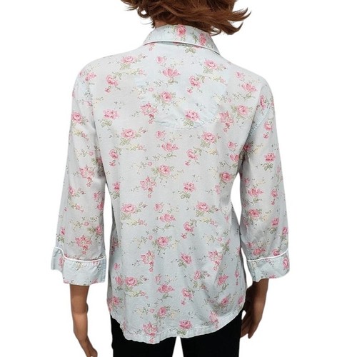 Pigiama Lauren Ralph Lauren pigiama top floreale LRL monogramma intagliato colletto abbottonato M - Foto 7 di 9