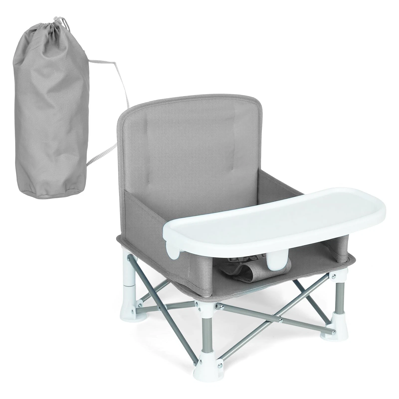 Portable Baby Booster Seat with Removable Tray, Gray, Foldable Travel High Ch...
