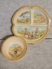 Vintage Pecoware Sweet Family Bunny Melamine Divided Plate Bowl Kids Dish Set