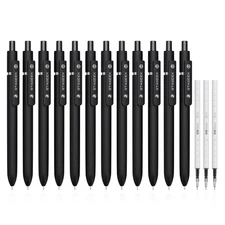 Black Gel Pens, 12Pcs Fine Point Smooth Writing Pens with 3 Extra Refills, Qu...