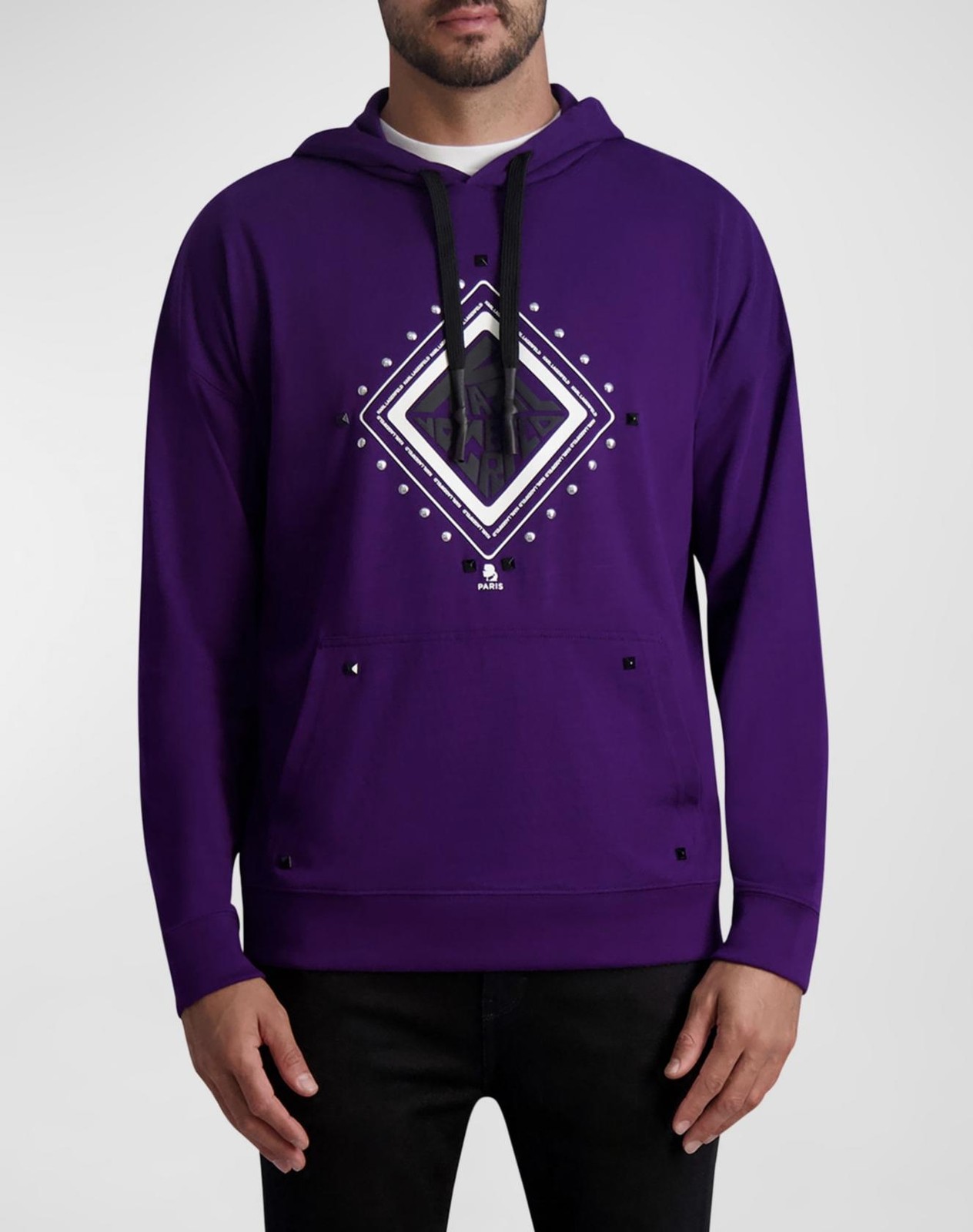 Karl Lagerfeld Paris Mens Studded Diamond-Shaped Logo Hoodie - MUS