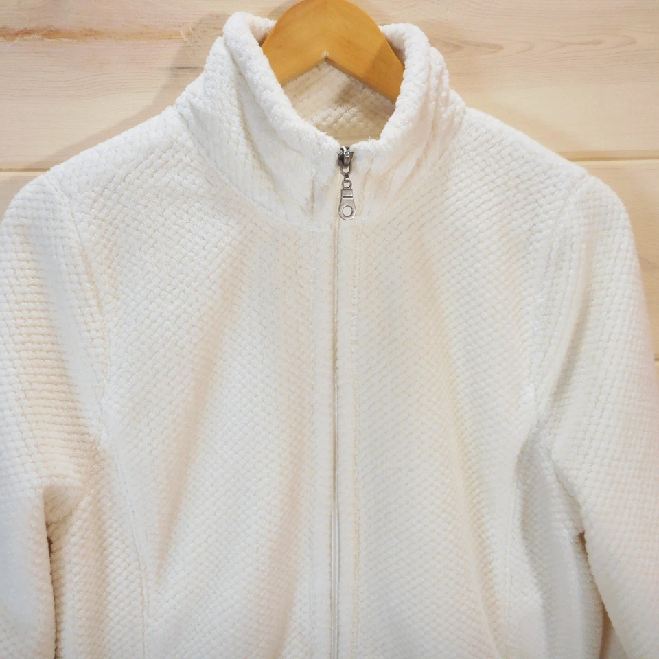 Exertek Women's size L Fleece Jacket Full Zip Pockets Mock Neck Cozy Ivory - Image 2 of 4