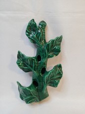 Vintage Green Ceramic Leaf Wall Pocket Flower Frog