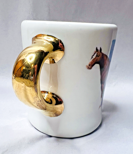 Vintage Bob Williams Hand Painted Horse 'Old Tom Cat' Coffee Mug w/ Gold Handle - Picture 5 of 11