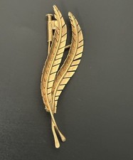 Vintage 18k Yellow Gold Feather Brooch Double Leaf Estate Signed 89 V1 750 4g