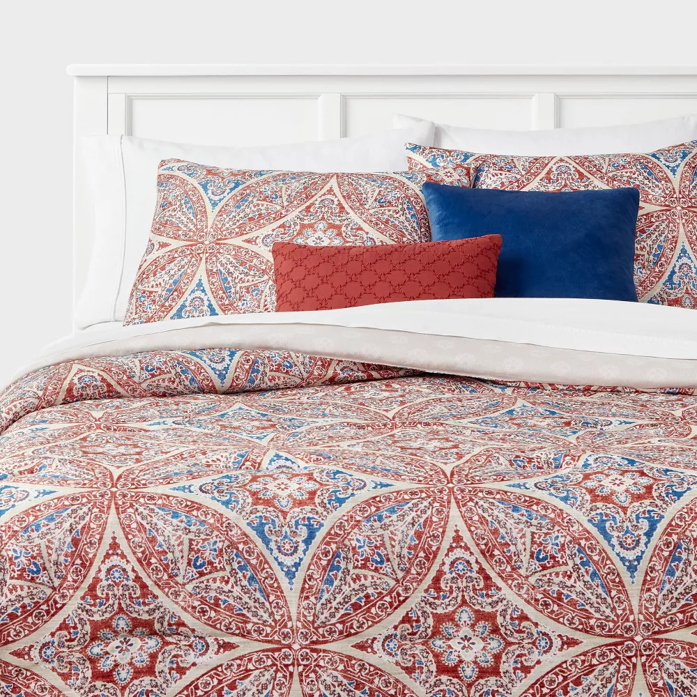 5pc Queen Medallion Bedding Set RedBlue 6990₽