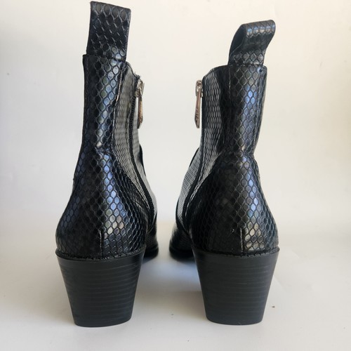 Zara TNF Black Snakeprint Cowboy Ankle Boots Pointed Toe USA 6.5 EU 37 - Picture 9 of 16