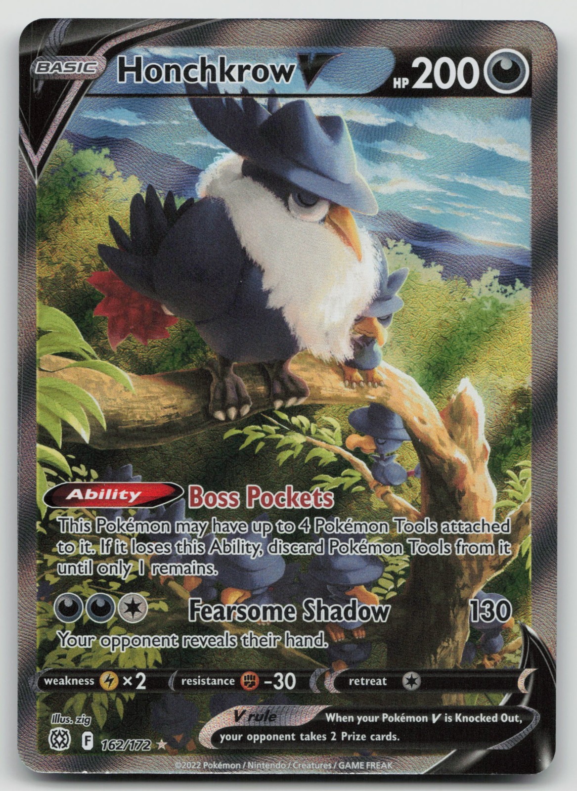 Honchkrow V - 162/172 - Ultra Rare - Brilliant Stars - Pokemon Card - NM
