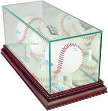 Baseball Display Case Triple Cherry Wood Glass MLB Autograph Ball Holder Frame