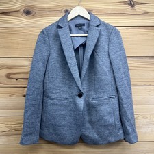 Ann Taylor Blazer Jacket Size 4 Gray Wool Blend One Button Career Classic B175