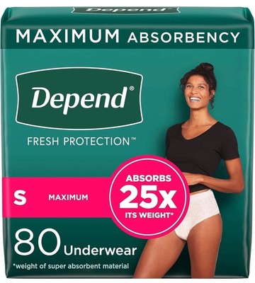 Depend Fresh Protection Adult Incontinence Underwear for Women Maximum Small 80