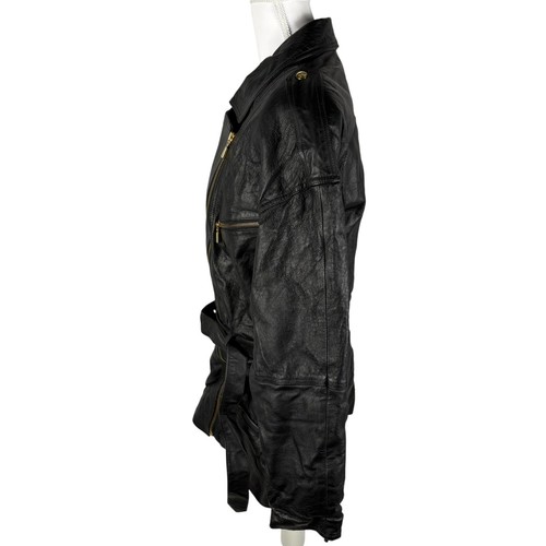 Giacca pelle vintage GIII donna M nera foderata con cintura moto biker zip oro - Foto 5 di 23